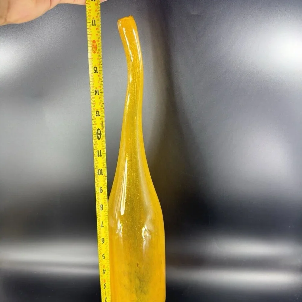 Vintage Hand Blown Studio Art Glass Long Neck Vase Vessel With Small Bubbles VTG